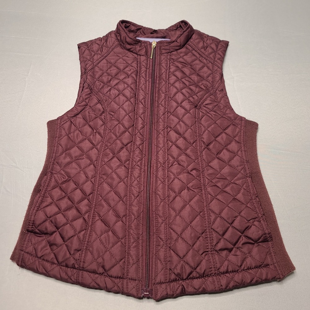 Laura‎ Scott Quilted Puffer Vest Womens M Burgandy Full Zip Pockets